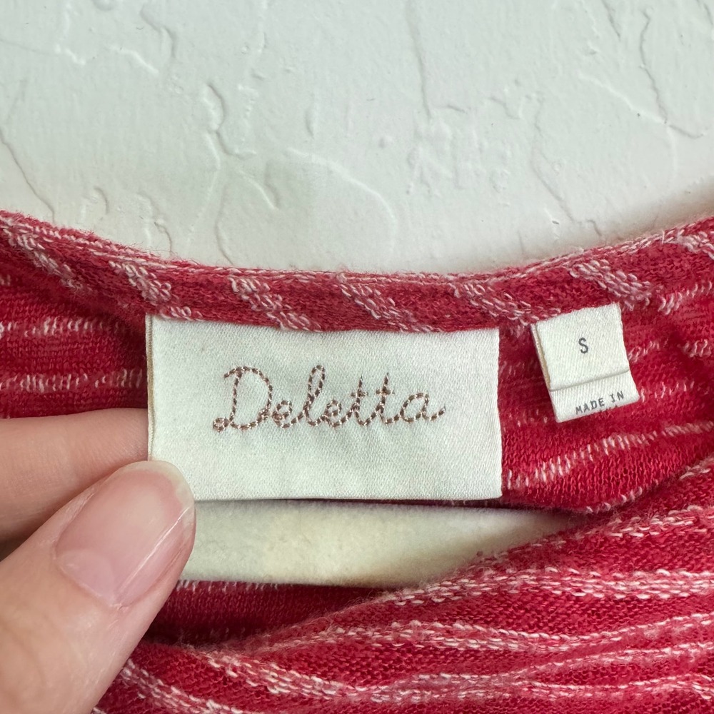 Anthropologie Deletta Linen Cotton Tank Top Sz S Red Ruched Cowl Striped Boho - Picture 3 of 9